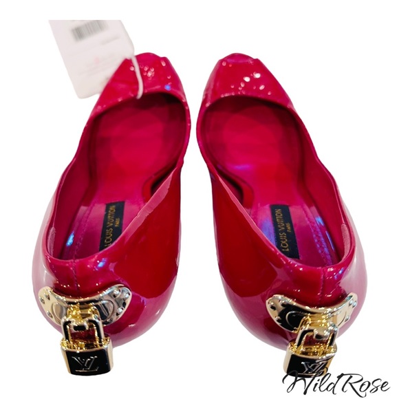 LOUIS VUITTON LV Gold Padlock Pink Patent “Oh Really” Platform Peep Toe Pumps 36 - Picture 7 of 16